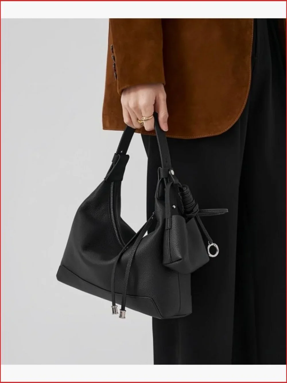 Genuine Leather Crossbody Bag - Slouchy Hobo Purse with Adjustable Strap